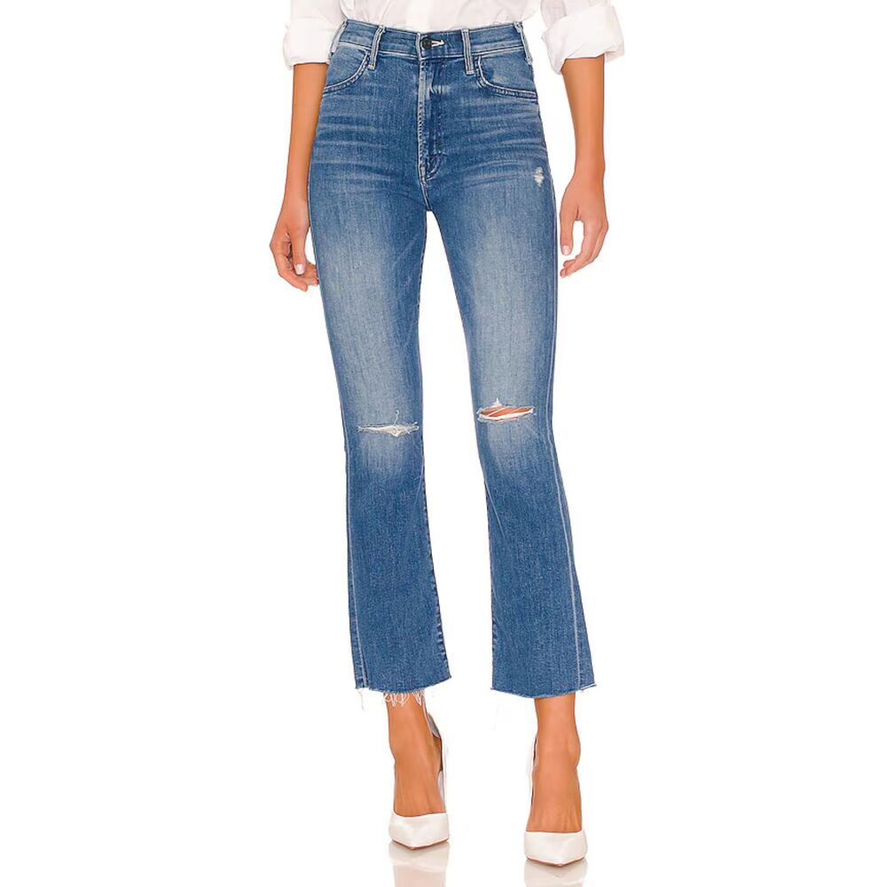 MOTHER Womens Jeans The Hustler Ankle Fray Distressed 26 Can't Stop Staring Wash